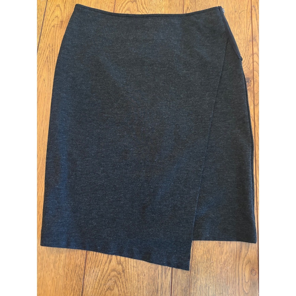 Cabi Skirt Women Sz 4 Heather Gray Excellent Asymmetrical Wrap Front Ponte Knit